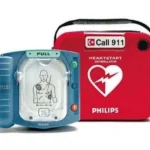 Philips HeartStart FRx AED Defibrillator front view, Portable Philips AED defibrillator device, Philips HeartStart FRx automated external defibrillator
