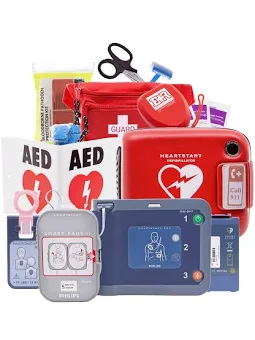Philips HeartStart FRx AED Defibrillator front view, Portable Philips AED defibrillator device, Philips HeartStart FRx automated external defibrillator