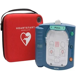 Philips HeartStart FRx AED Defibrillator front view, Portable Philips AED defibrillator device, Philips HeartStart FRx automated external defibrillator