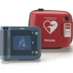 Philips HeartStart FRx AED Defibrillator front view, Portable Philips AED defibrillator device, Philips HeartStart FRx automated external defibrillator