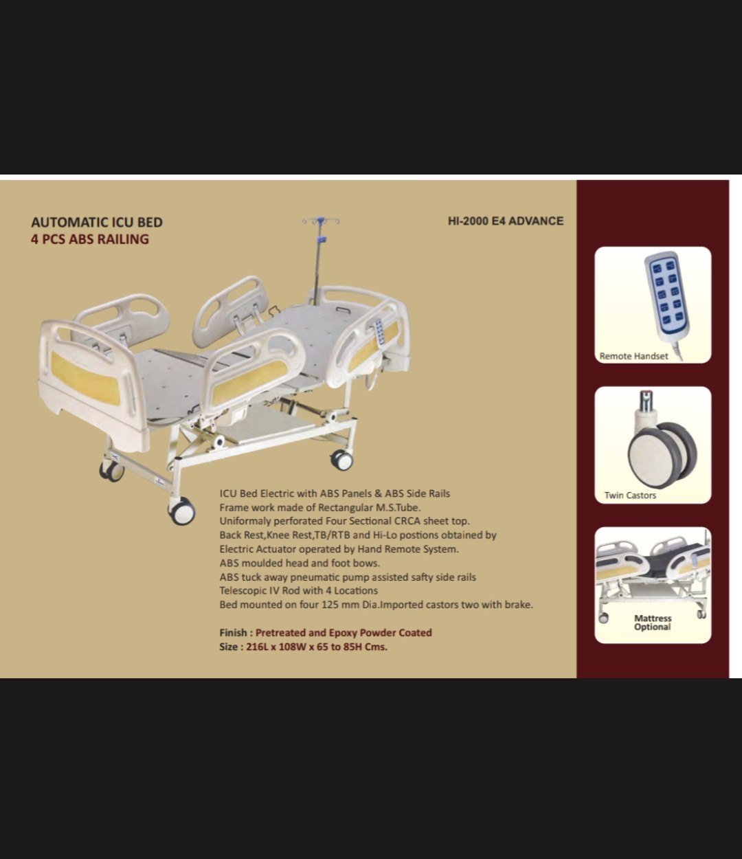 Automatic ICU bed 4 PCS ABS railing
