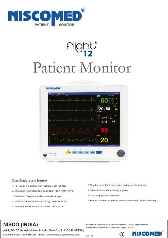 Niscomed Flight 12 Patient Monitor, 12.1 inch, 5 Para