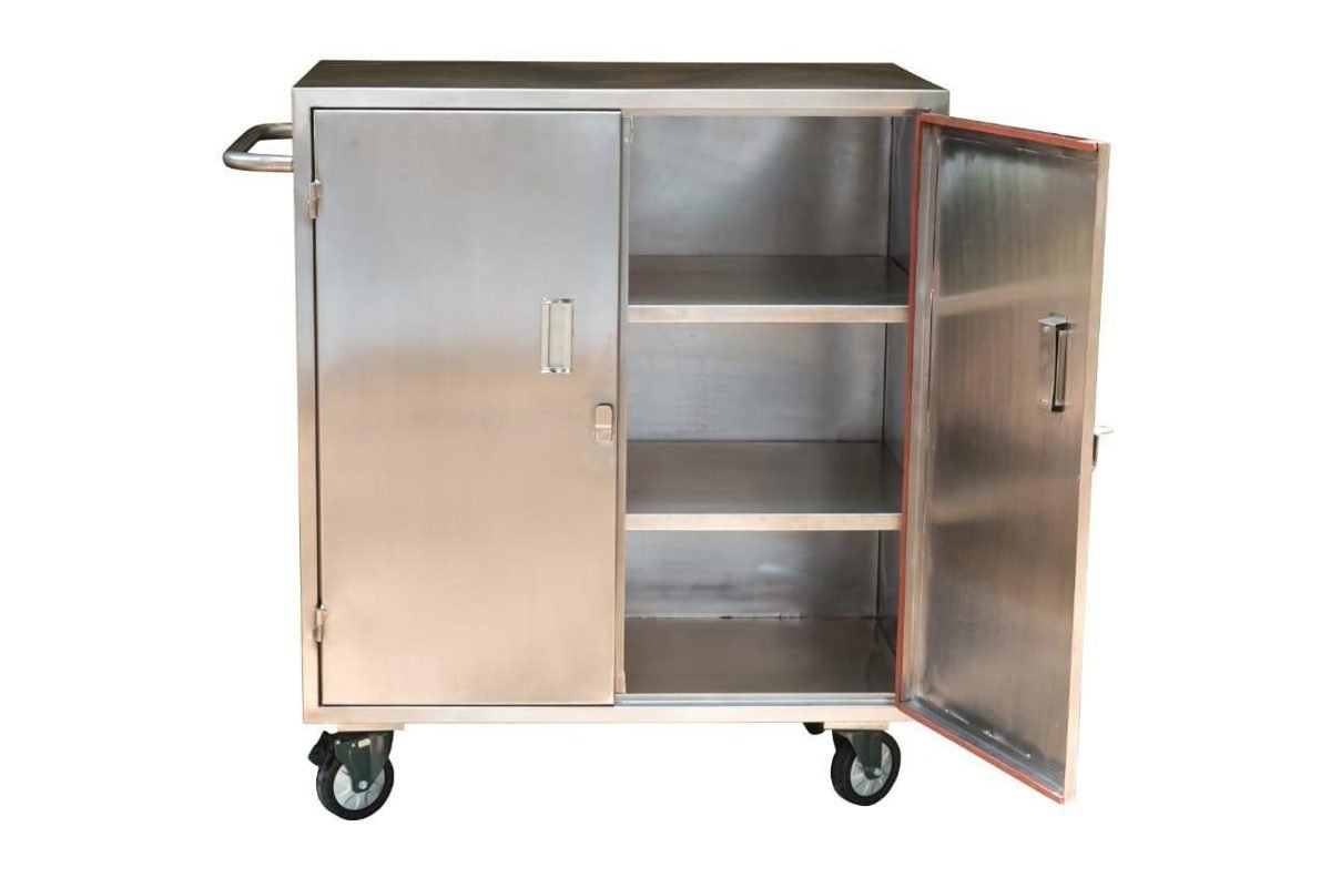 Heavy Duty SS Enclosed Distribution Trolley between CSSD and OT 800 x 450 x 900 mm (Compact)
