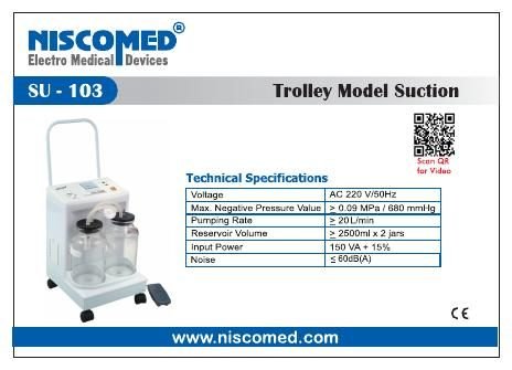 Niscomed SU-103 Electric Trolley Suction Machine, 2 x 2500 ml